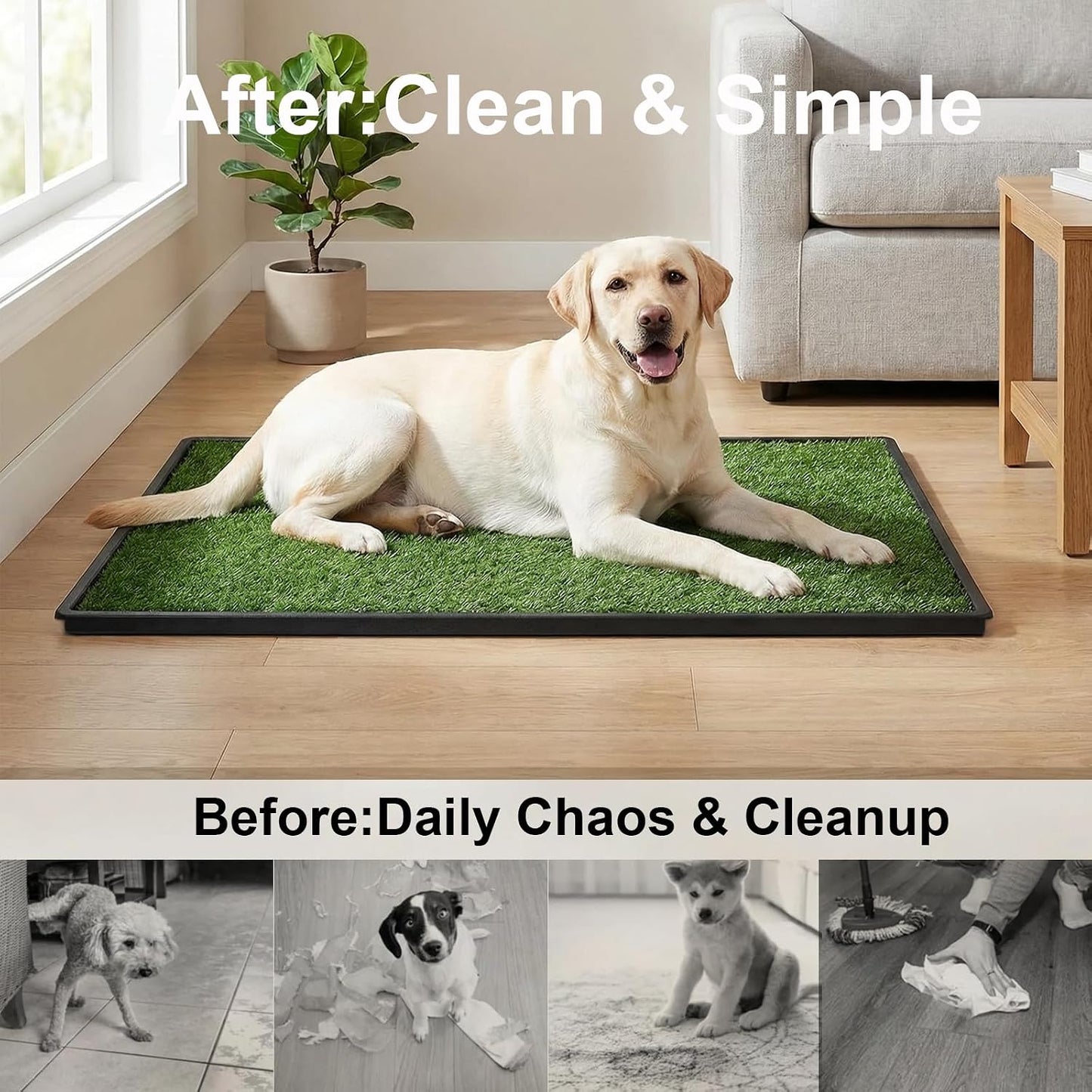 Dog Grass Pad with Tray 35"X23" Large Dog Litter Box, Artificial Grass for Dogs Potty with 3 Disposable Mats & EVA Base, Reusable Indoor Dog Potty Training for Apartment Balcony (Green, Large)