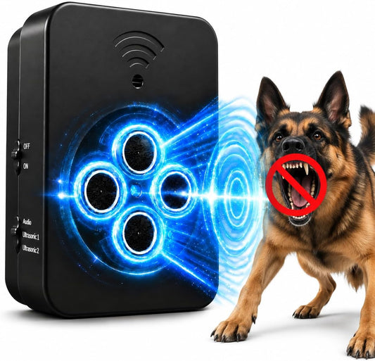 Dog Bark Deterrent Device, 4-Emitter No-Shock Dog Trainer with Automatic Detection, 3 Modes, 50 FT Remote Control, 10–30Khz,Indoor & Outdoor Behavior Training Tool for Small Medium Large Dogs