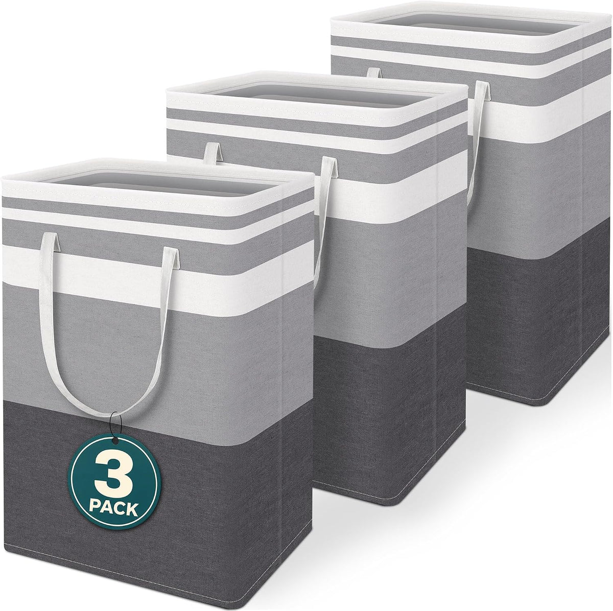 Blisstotes 3-Pack Laundry Basket, Collapsible Laundry Hamper, Grey, 75L