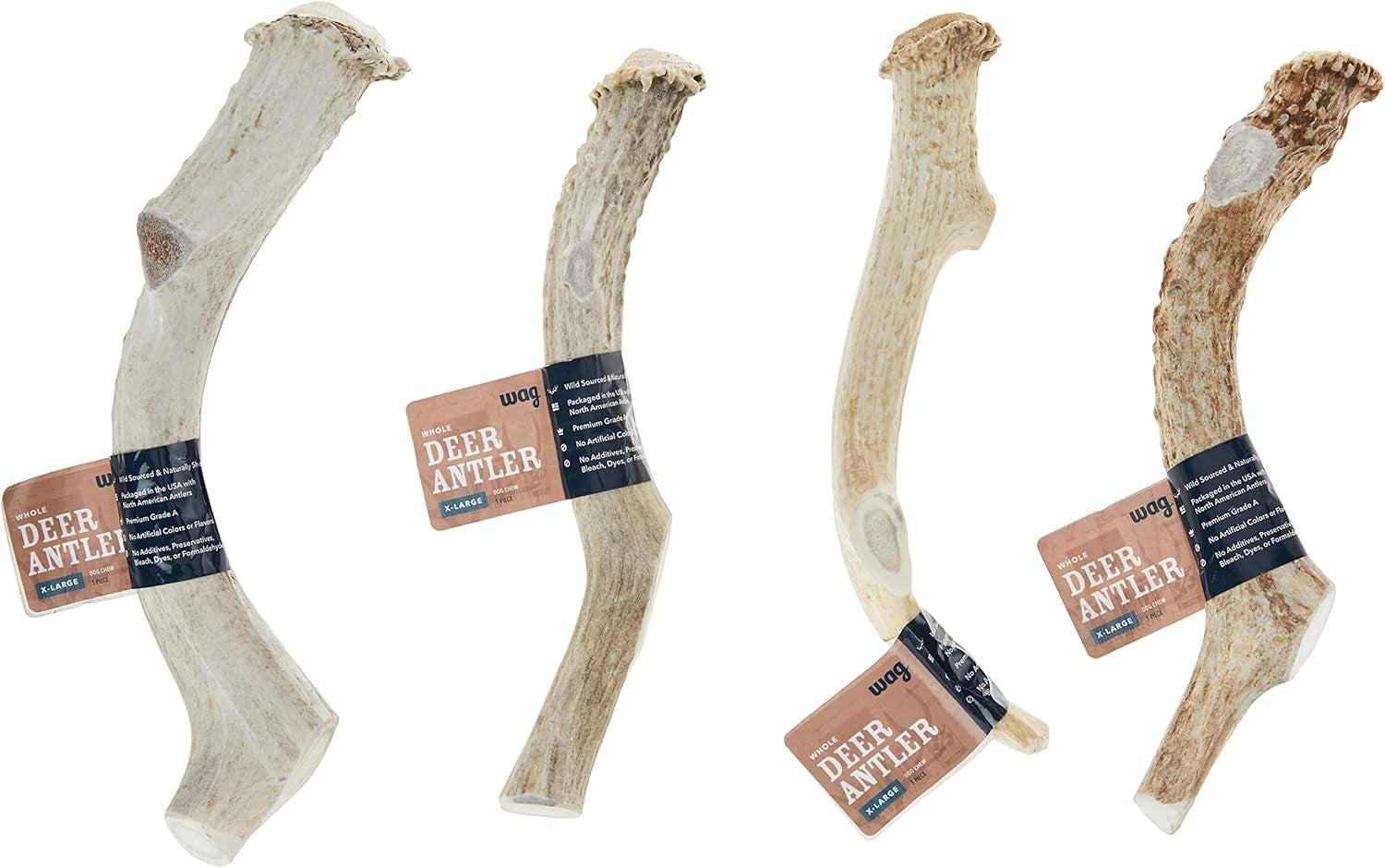 Amazon Brand - Wag Dog Deer Antler Chew, Naturally Shed, Whole, 9 - 10.5 Inches, Long Lasting for Aggressive Chewers, X-Large, Best for Dogs over 45 Lbs