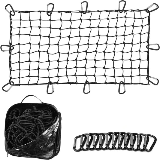 Truck Bed Cargo Net – 4 X 6 Foot, Heavy-Duty Elastic Mesh with 12 Black Clips and Storage Bag for Pickup for Cargo Netting, Securing Loads in Trailers, Suvs & Roof Racks
