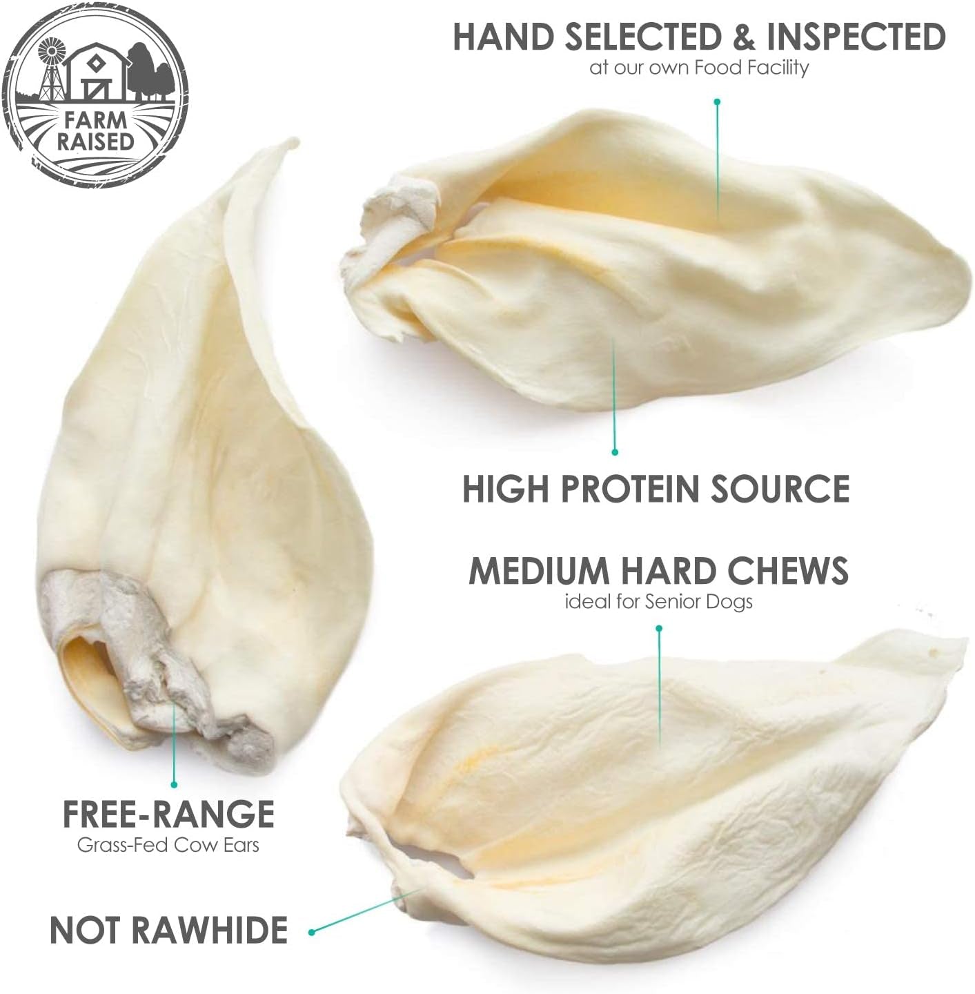 Natural Whole Cow Ears for Dogs (15 Count) | All Natural Angus Beef Ears | Easily Digestible High Protein Dog Snacks for Puppies, Large & Senior Dogs