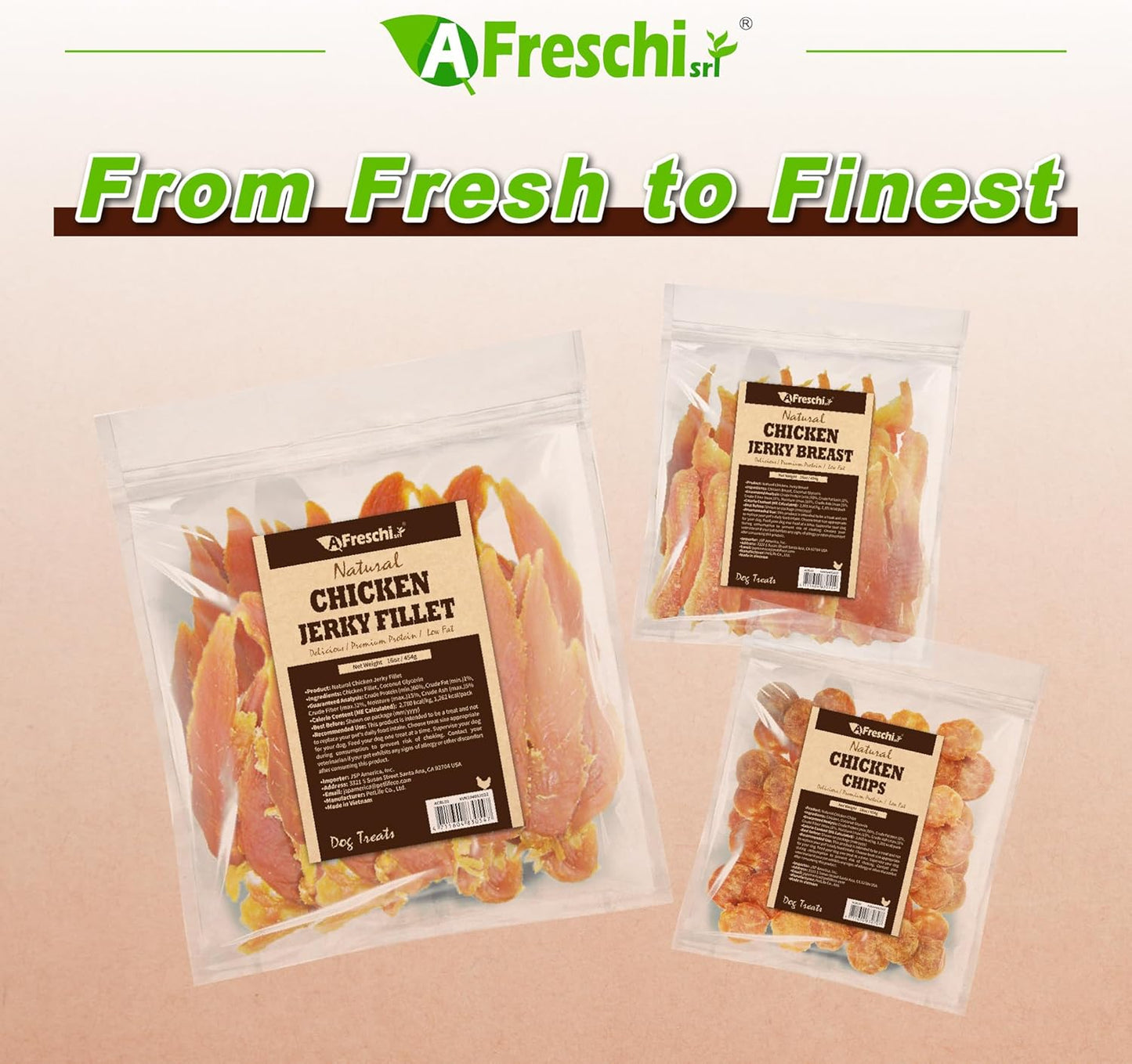 A Freschi Srl Chicken Jerky for Dog, All Natural Dog Treat, High-Protein, Healthy & Easily Digestible, Grain-Free Puppy Chews, Training & Rewards Dog Snacks, Chicken Breast Jerky, 16 Oz Pack