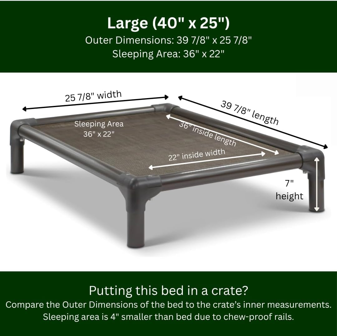 Kuranda Chewproof Elevated Dog Bed - Walnut PVC - 40" X 25" - Sunsure Textilene Outdoor Mesh - Sierra
