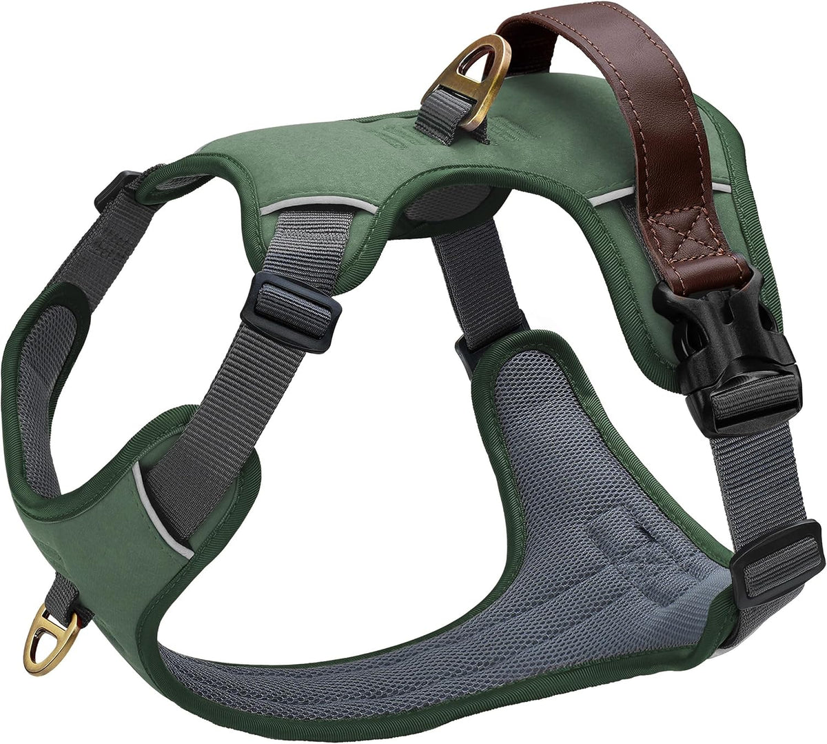 Didog No Pull Dog Harness for Medium Dogs, Classic PU Leather, Green, M