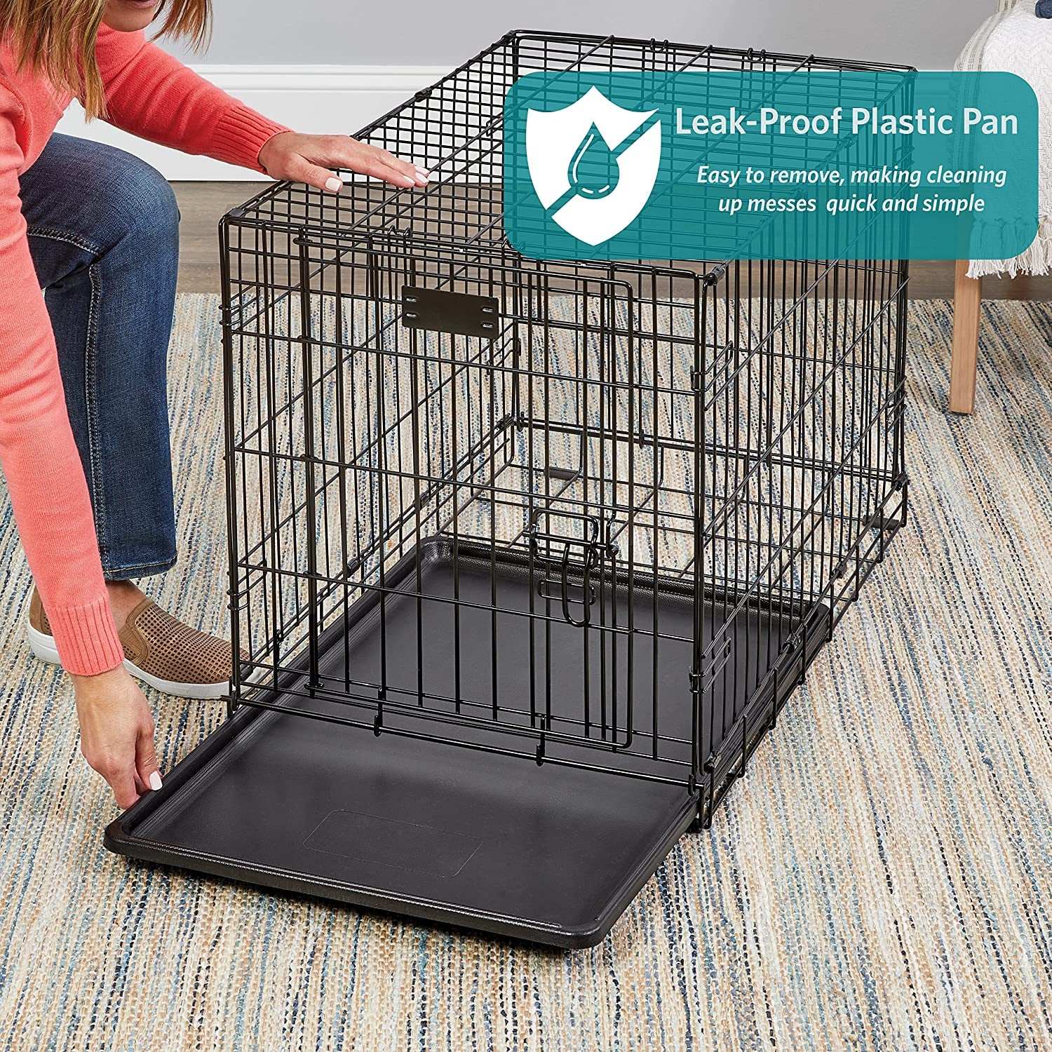 Midwest Homes for Pets 24-Inch Icrate for Small Breeds, 12-20 Lbs, Double Door Folding Dog Crate with Divider Panel, Leak-Proof Tray & Secure Latches, Portable, Durable & Easy to Assemble
