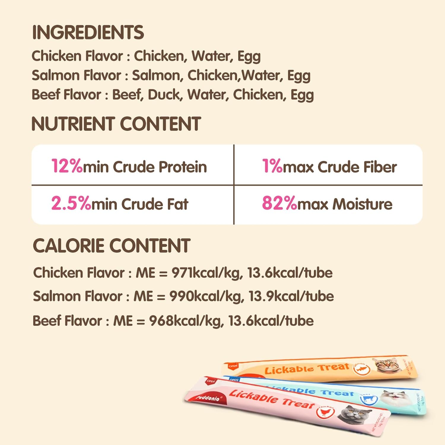 Lickable Cat Treats, High-Meat Puree, Grain & Gum Free, High Protein, No Additives, 0.5Oz Tubes (Pack of 10)