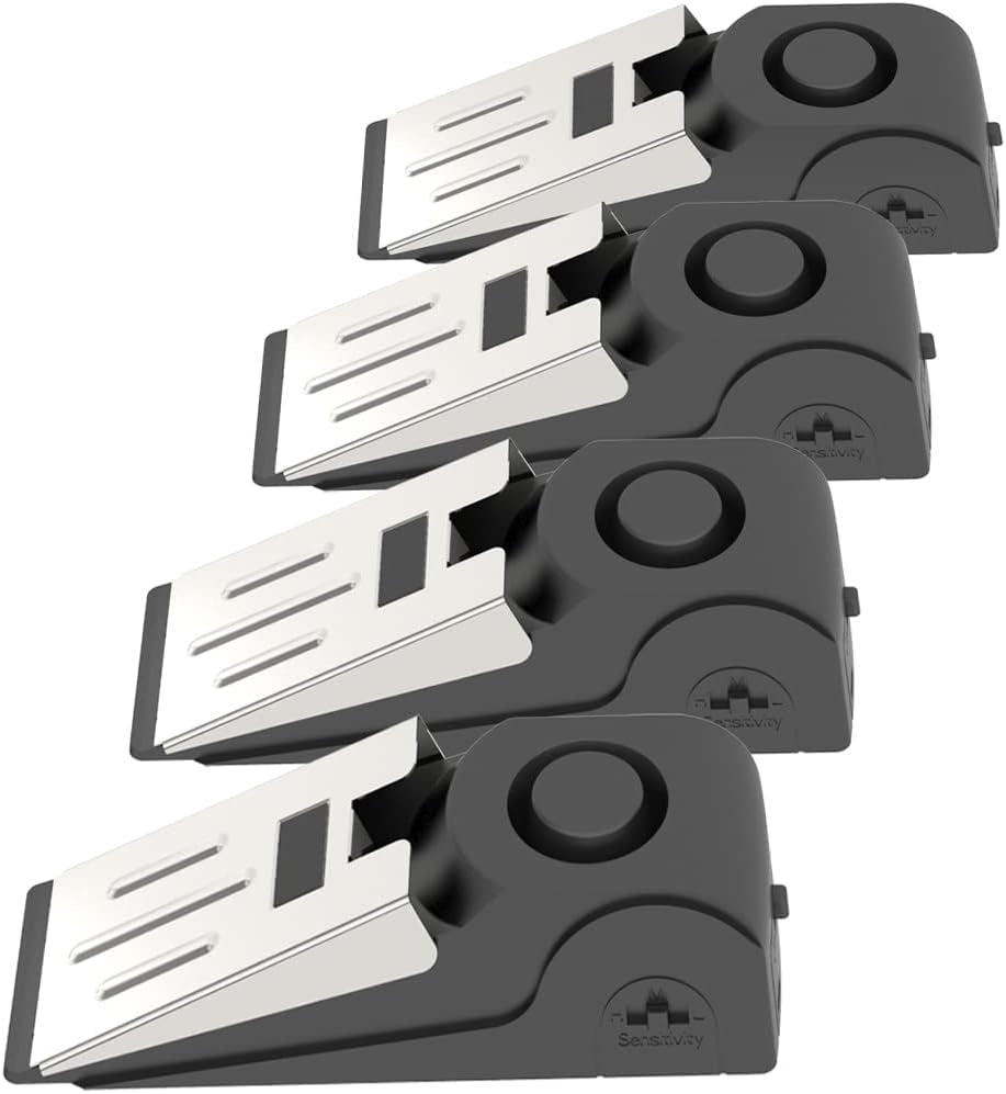4 Packs Upgraded Door Stop Alarm Portable Wedge Door Stoppers Security Alarm 120Db Entrance Alert Loud Door Stop Alarm for Travel Home Apartment or Dorm (4 Packs)