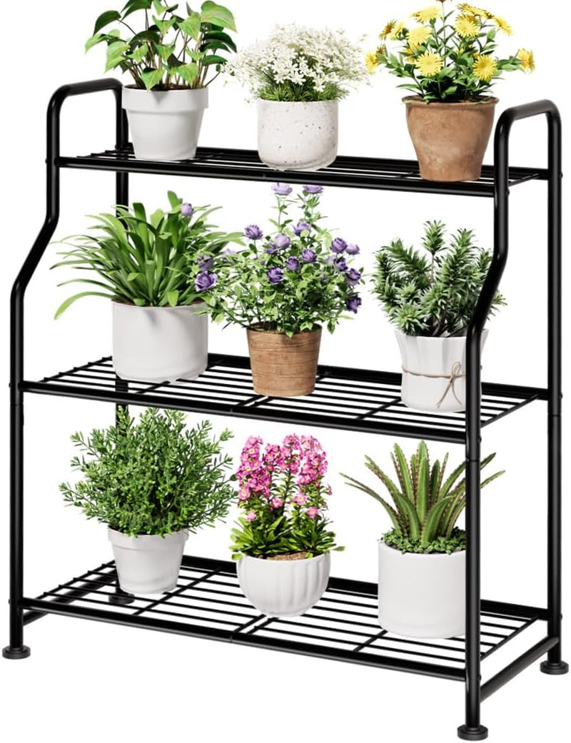 Kitsure Metal Plant Stand Indoor & Outdoor, 27" Wide - 3 Tier, Black