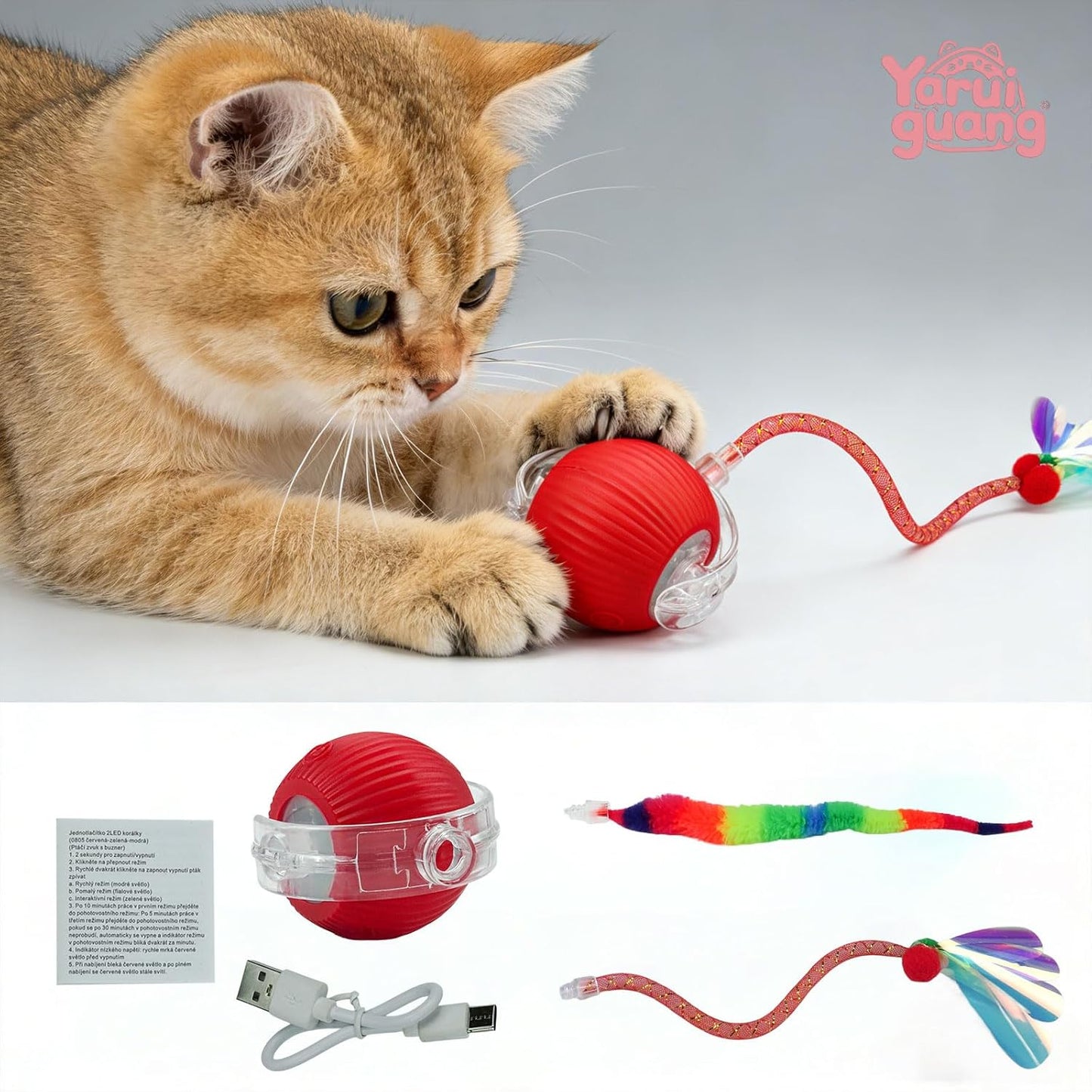 New Upgraded Interactive Cat Toy Ball – Smart Automatic Rolling Stimulating Chasing Teaser Ball for Bored Indoor Adult Cats and Dogs (Red)