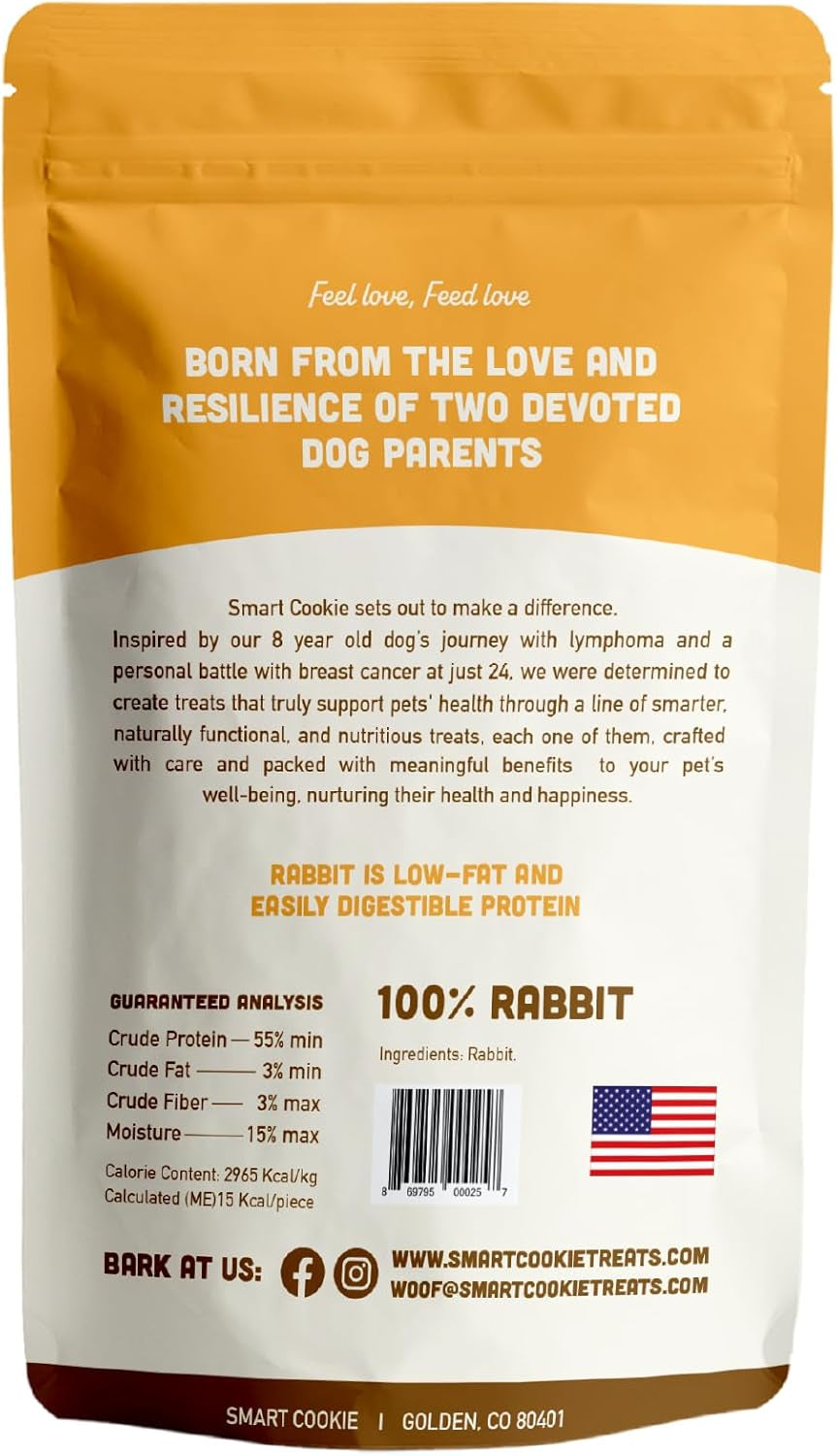 Smart Cookie Single Ingredient Rabbit Jerky Dog Treats - Training Treat Strips for Dogs and Puppies with Allergies, Sensitive Stomachs - Dehydrated, 100% Meat, Grain Free, Made in USA - 3Oz, Pack of 1