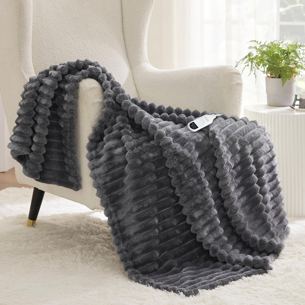 Bedsure Thick Heated Blanket Electric Throw, Fast Heating, Grey 50"X60"