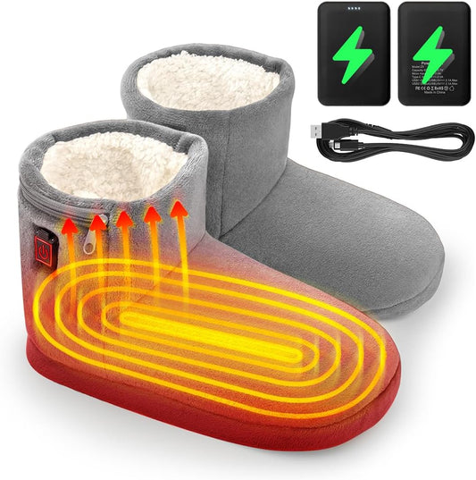Electric Foot Warmer Rechargeable, Heated Slippers with Portable Charger