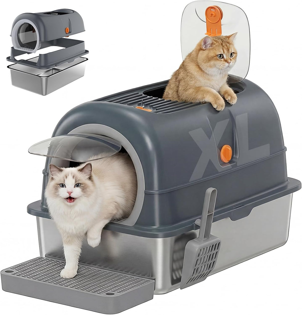 OLIXIS Extra Large Stainless Steel Litter Box with Lid, Easy Cleaning