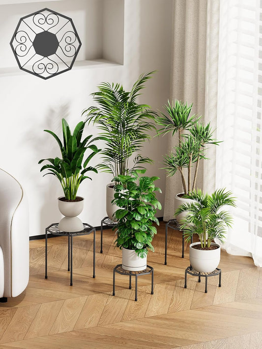 5-Pack Metal Plant Stands for Outdoor Indoor, Anti-Rust Iron Flower Pot Stand, Heavy Duty Plant Pot Shelf for Multiple Plant, Decoration Racks for Home, Patio & Garden (Black)