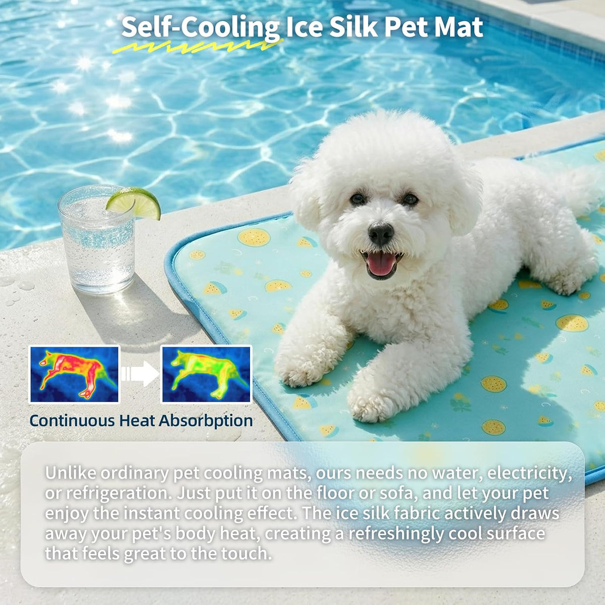 NWK Pet Cooling Mat Q-Max>0.345 Fabric for Dogs & Cats (Green Fruit Medium)
