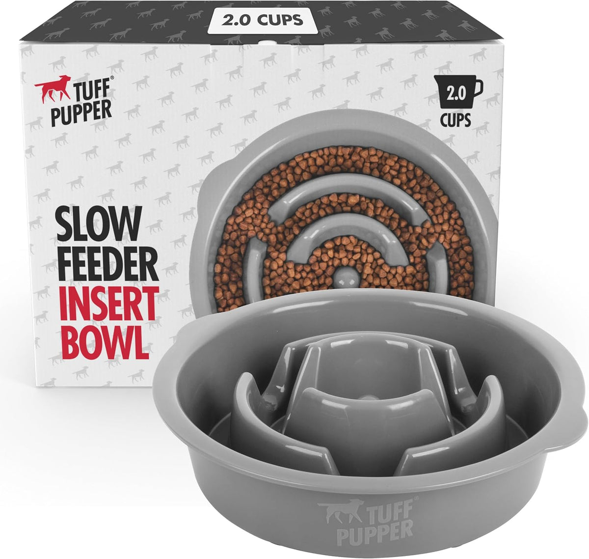 Tuff Pupper Slow Feeder Insert Bowl | Puzzle Maze Slows down Eating | Elevated Feeder Tray Bowls | Standalone Dog Bowl | Pet Bowls Insert | Easy Clean Dishwasher Safe (2 Cups - Fits 7.5-8 Inch Hole)