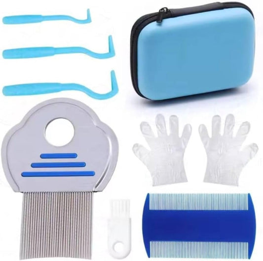6-In-1 Flea Comb for Dogs, Cats & Humans | Fine-Tooth Lice and Nit Removal Comb, Tick Removal Tool, Pet Grooming Kit with Magnifying Glass, Protective Gloves & Storage Case | Dog and Cat Flea Grooming