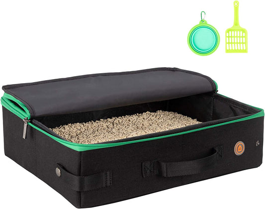 Portable Travel Litter Box for Cats with Lid to Contain Litter and Odor. Easy to Carry, Clean and Store. Easy for Car Travel, Hotle Stays, Flying with Cats