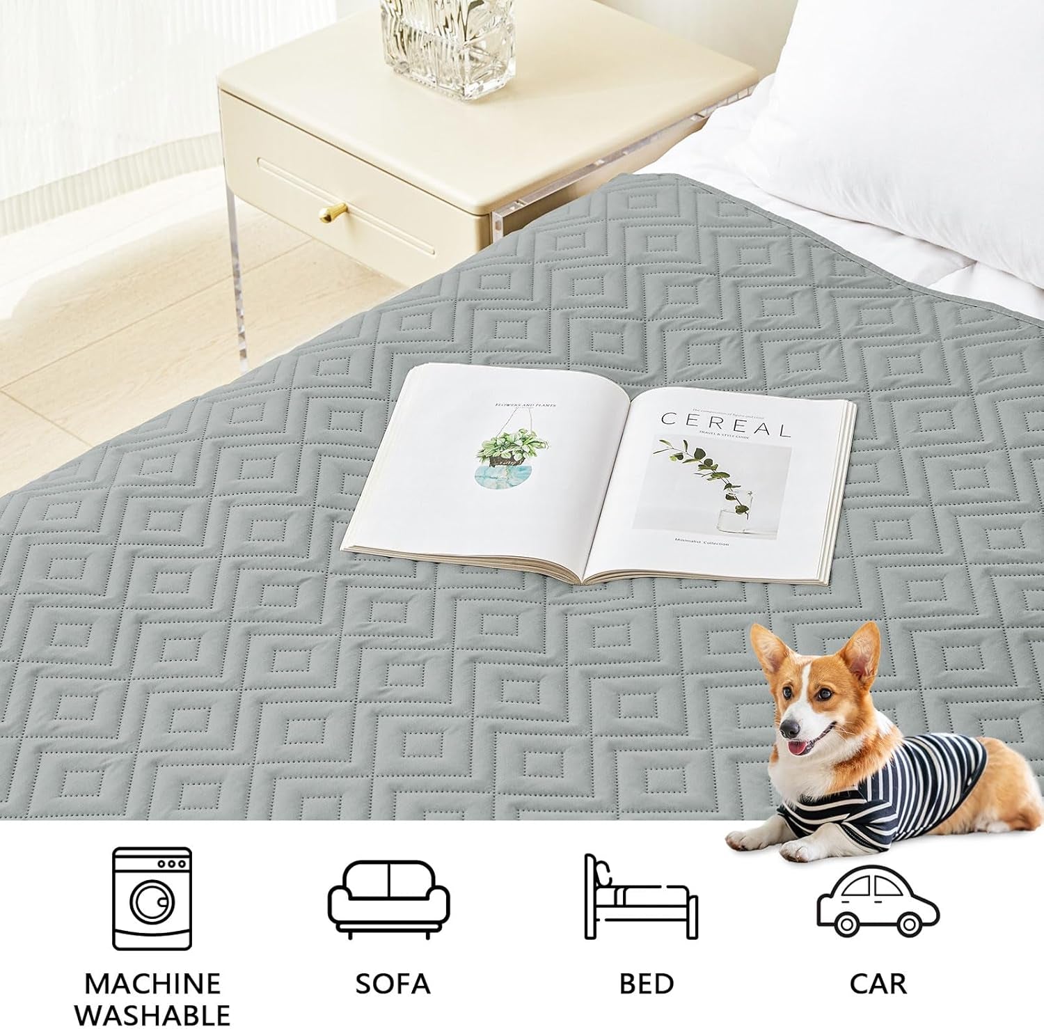 Hyha Waterproof Dog Blanket, Soft Pet Bed Blankets, Waterproof Sofa Couch Cover for Dogs Washable, Reversible Pet Couch Covers for Sofa Furniture (30X70 Inch, Grey/Dark Grey)