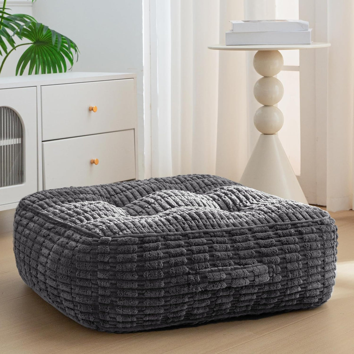 HIGOGOGO 8" Floor Pillow Cushion for Adults, Meditation Cushion Pillow, Blended Corduroy Cover, Large Square Floor Sitting for Tatami Living Room or Yoga, 22X22 Inch, Dark Grey