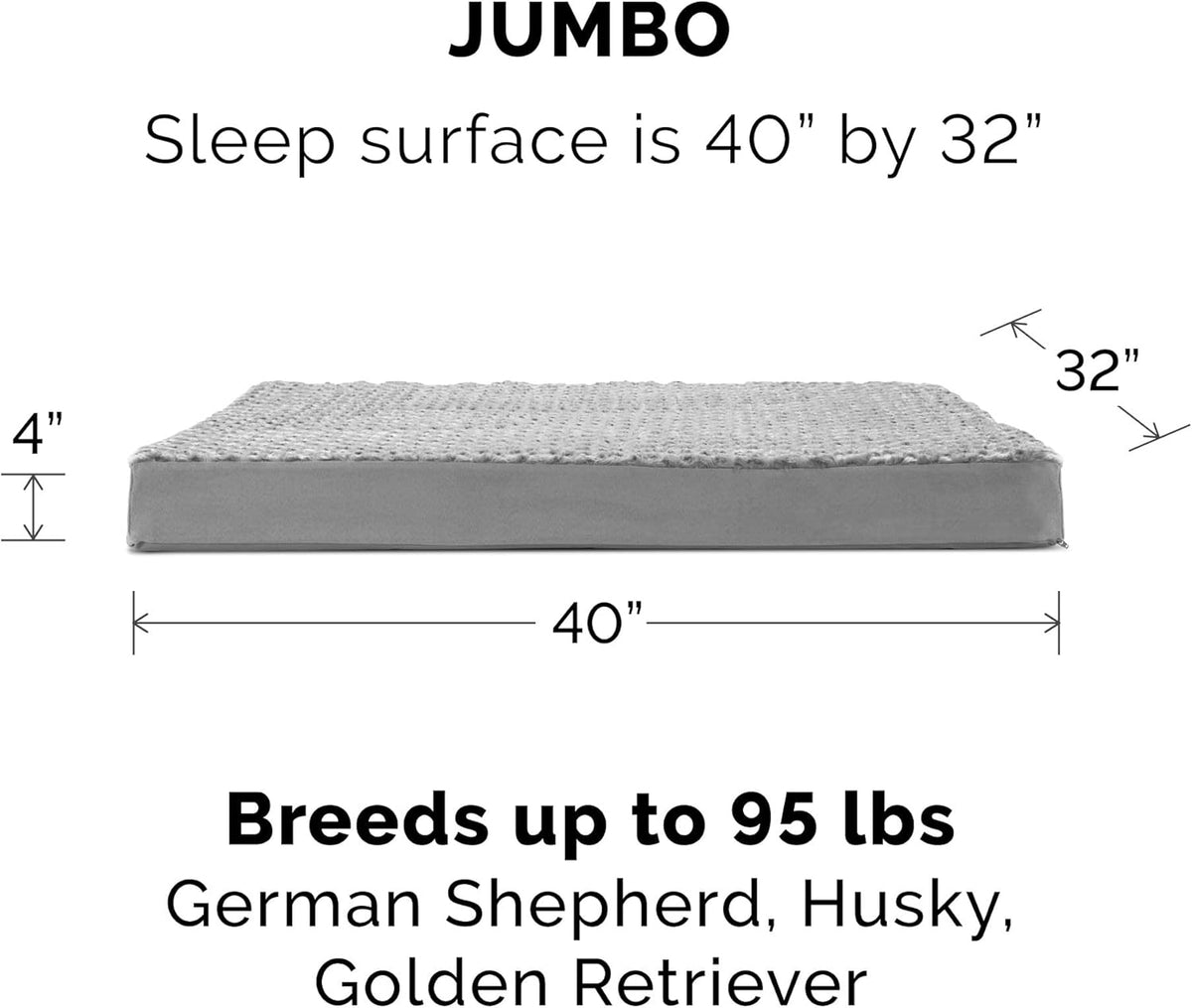Furhaven Cooling Gel Dog Bed for Large Dogs W/ Removable Washable Cover, for Dogs up to 95 Lbs - Ultra Plush Faux Fur & Suede Mattress - Gray, Jumbo/Xxl