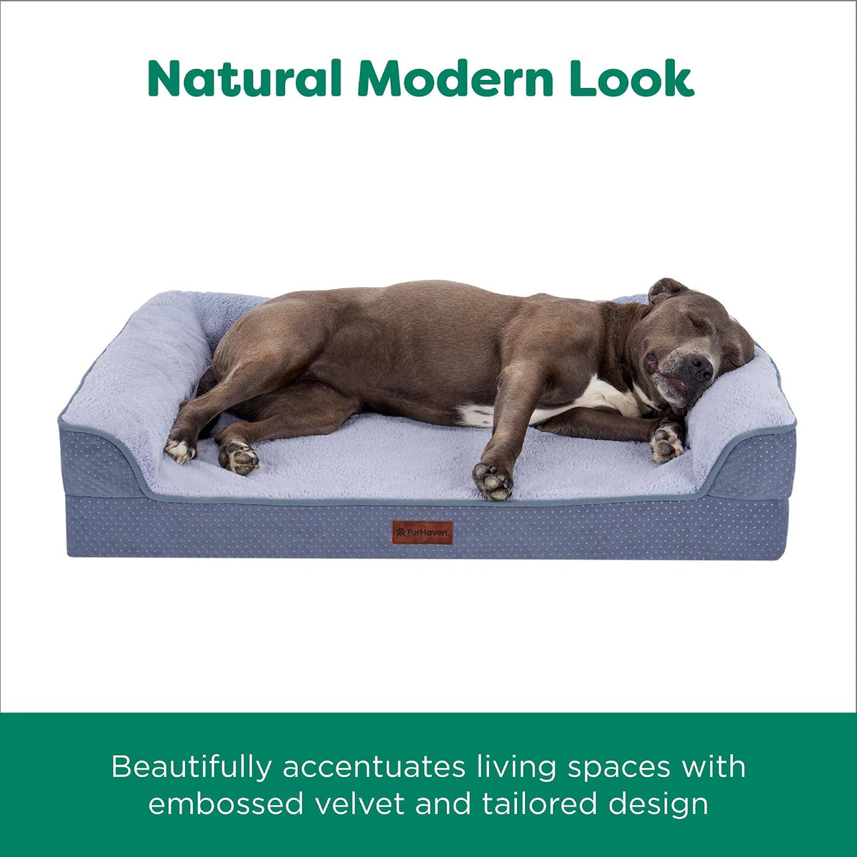 Furhaven Jumbo plus (53"X40") Orthopedic Dog Bed – Certipur-Us Foam Sofa Pet Bed, Embossed Velvet, Removable Washable Cover, Steel Blue