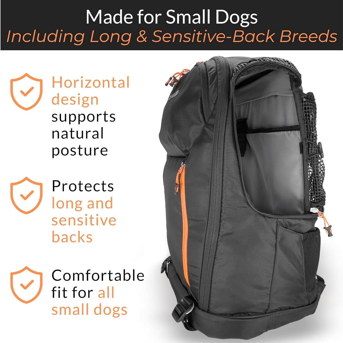 DJANGO Dog Carrier Backpack – Pet Backpack for Small Dogs & Cats with Hip Belt, Laptop Pocket & Water Bottle Sleeve – Travel Dog & Cat Carrier for Hiking, Camping & Commuting (Midnight Black)