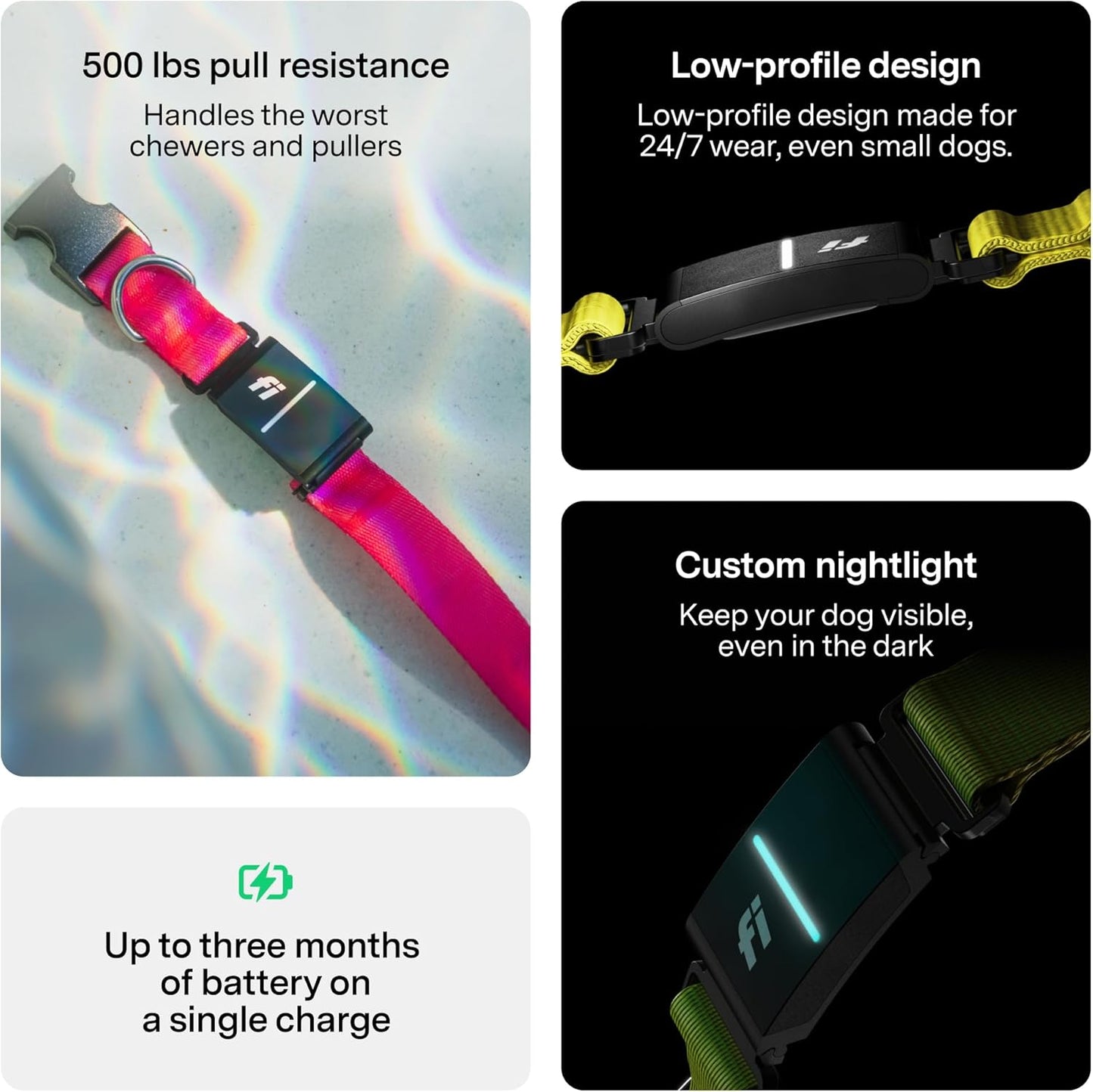 Fi New Series 3+ Smart Dog Tracker Collar [6 Month Membership Included] GPS Tracker for Dogs with Health & Behavior Monitoring, Escape Alerts, Waterproof, LED, Apple Watch Compatible (Gray, Small)