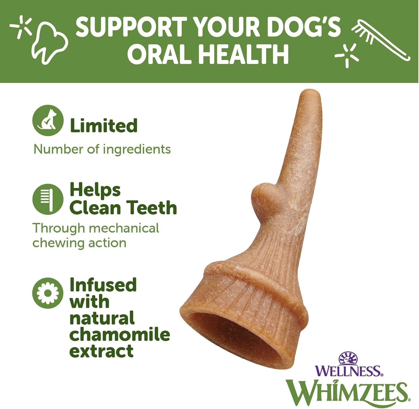 Wellness WHIMZEES Antler Occupy Natural Dog Dental Treat, Chews, Freshens Breath, Small Size, 12.7 Oz Bag, 24 Count