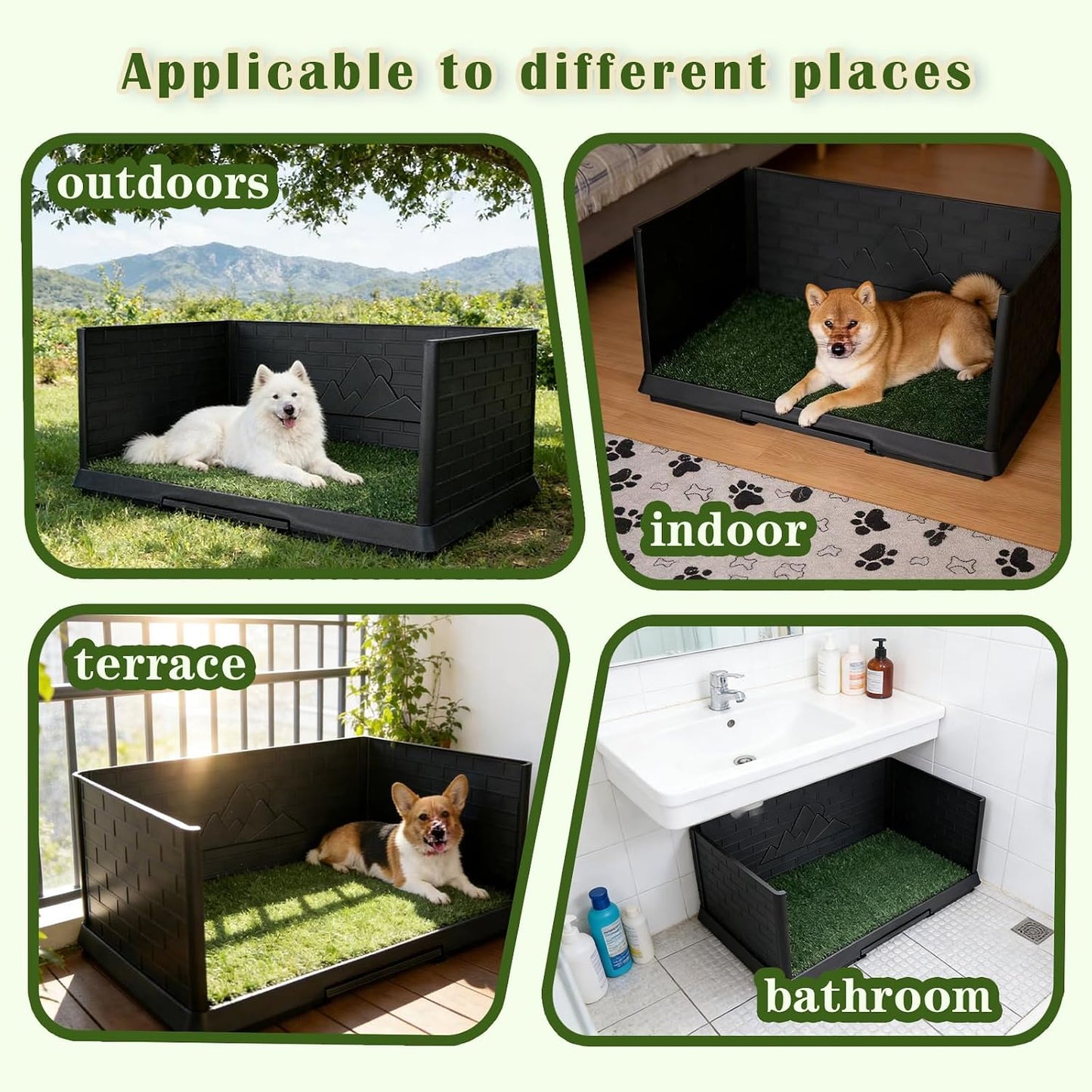 Large Dog Grass Pad with Tray, Reusable Potty Training Pad with Pee Baffle, Indoor & Outdoor 30" 20" Artificial Grass Patch for Small&Medium&Big Dogs