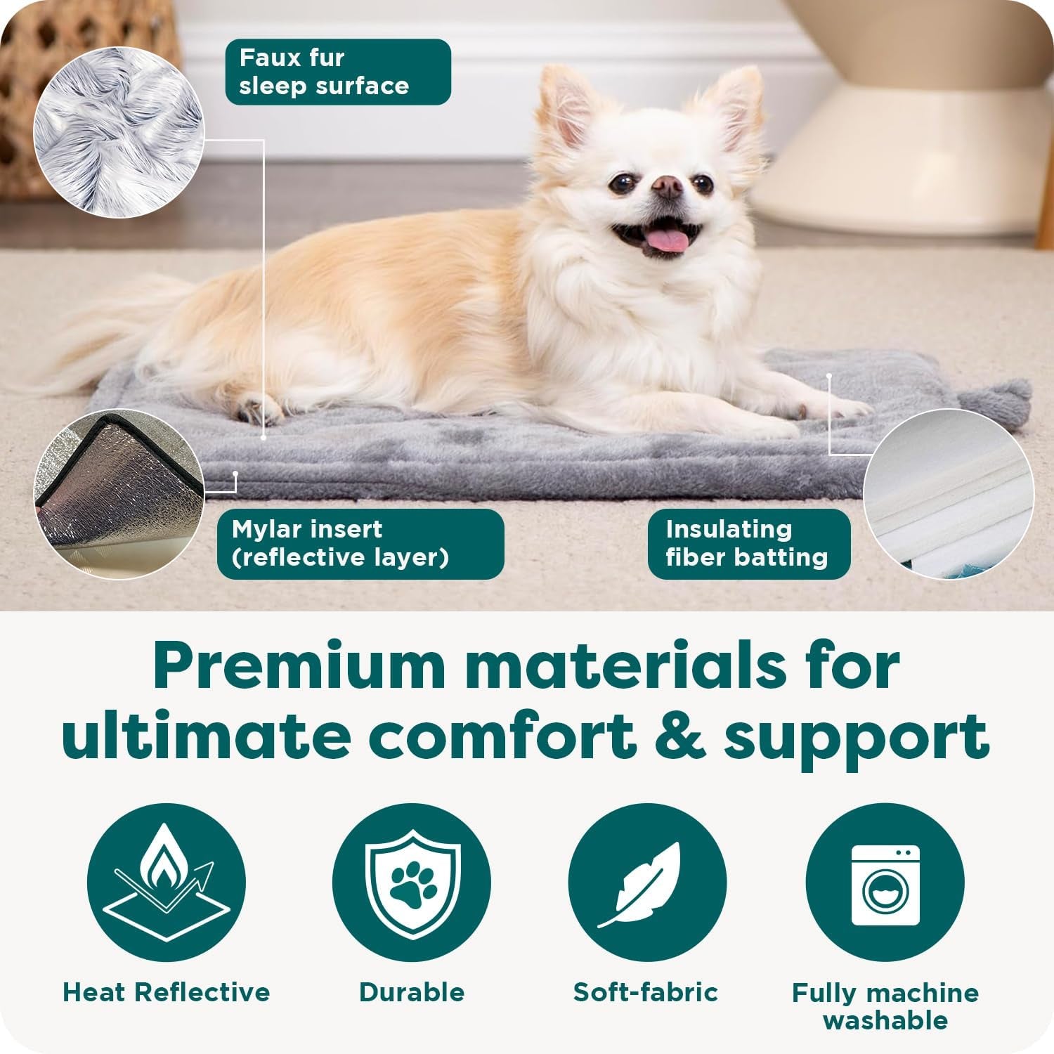 Furhaven Thermanap Self Warming Cat Mat, Dog Bed for Crates with Self-Warming Technology for Cozy Rest, Fully Machine Washable, Small, Plush Faux Fur, Gray