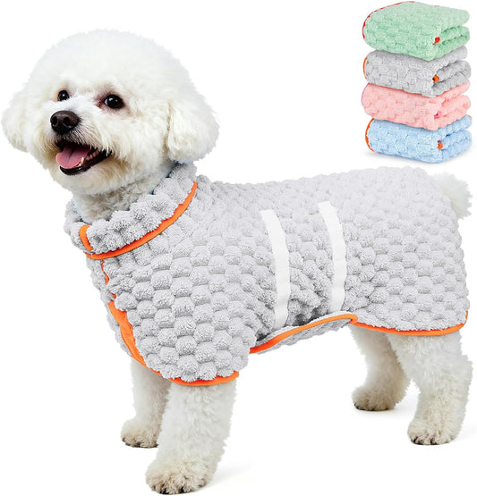 Glittme Dog Bathrobe, Super Absorbent Fleece Drying Robe for Small Dogs