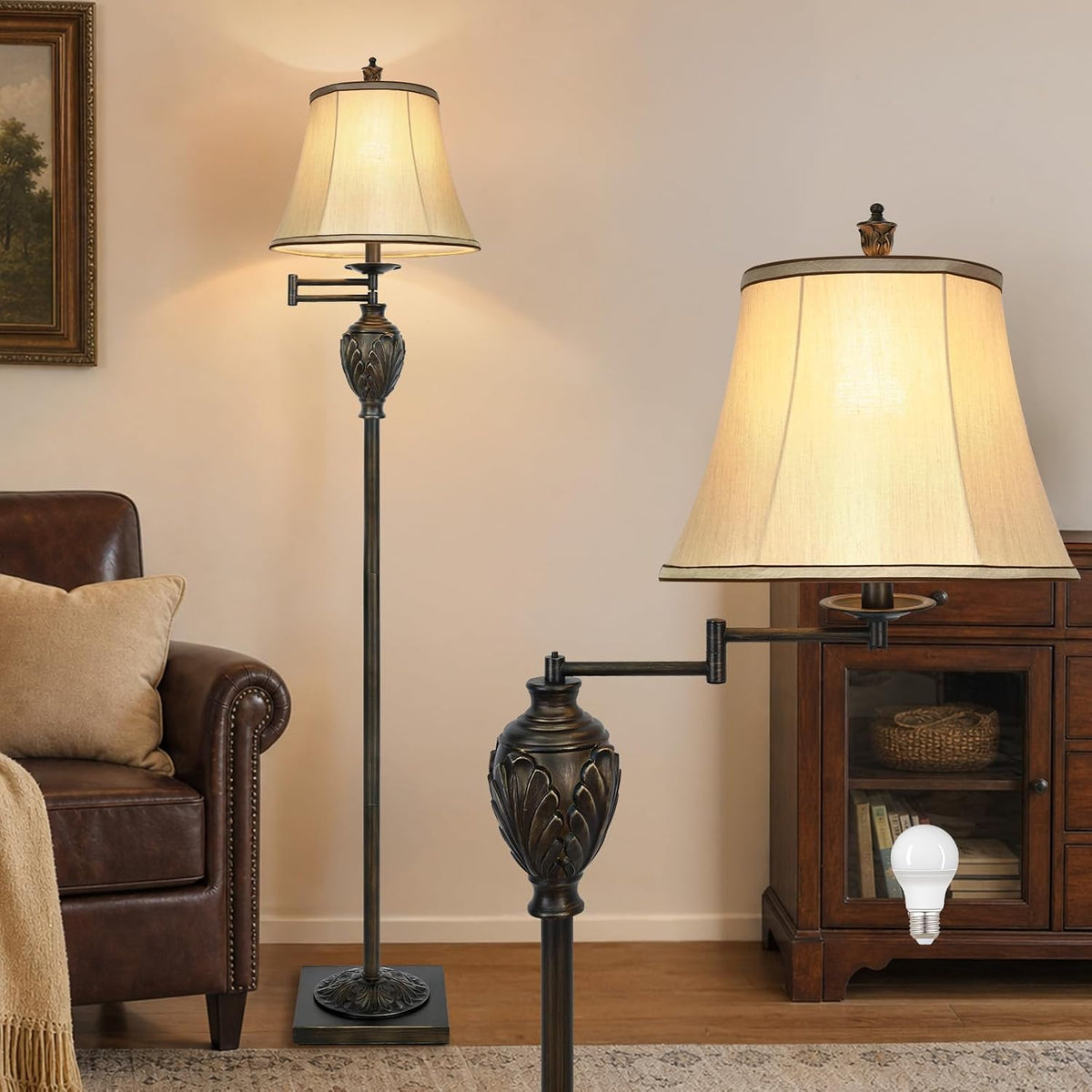 65 Inch Floor Lamp for Living Room with 350° Adjustable Swing Arm
