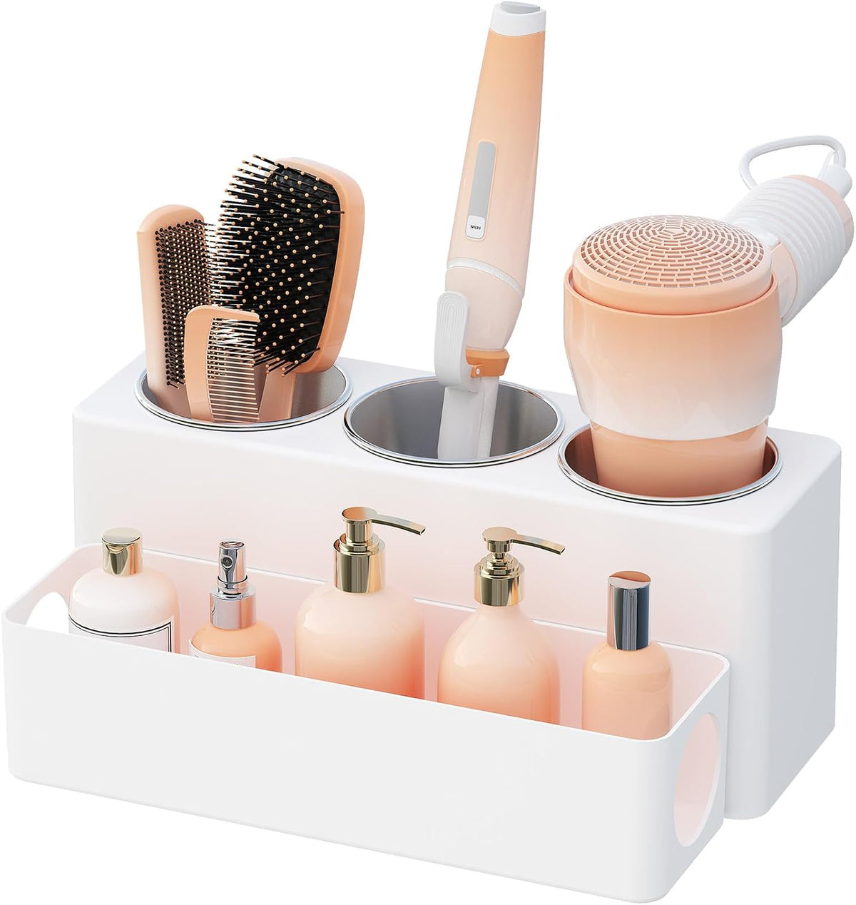 Lifewit Hair Tool Organizer Dryer Holder Countertop with 3 Cups, White