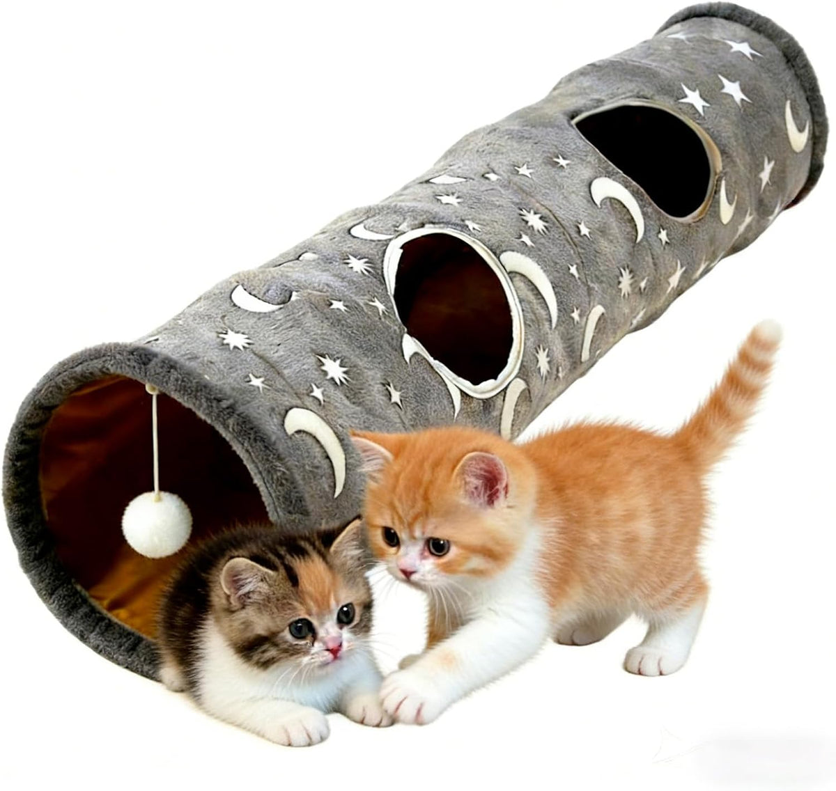 Glow-In-The-Dark Cat Tunnel for Indoor Cats Large Foldable Cat Play Tunnel with Hanging Ball 2 Peepholes Interactive Cat Toy for Kittens Pet Tunnel for Small Dogs Cat Tube for Indoor Cats