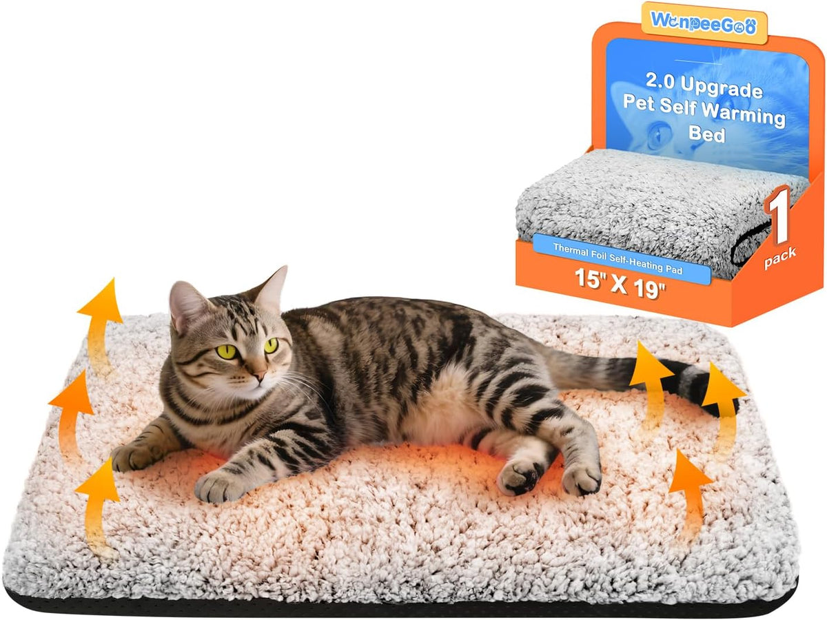 Self Warming Cat Bed, 2.0 Upgraded Thermal Mat for Indoor Cats, 15 X 19 In