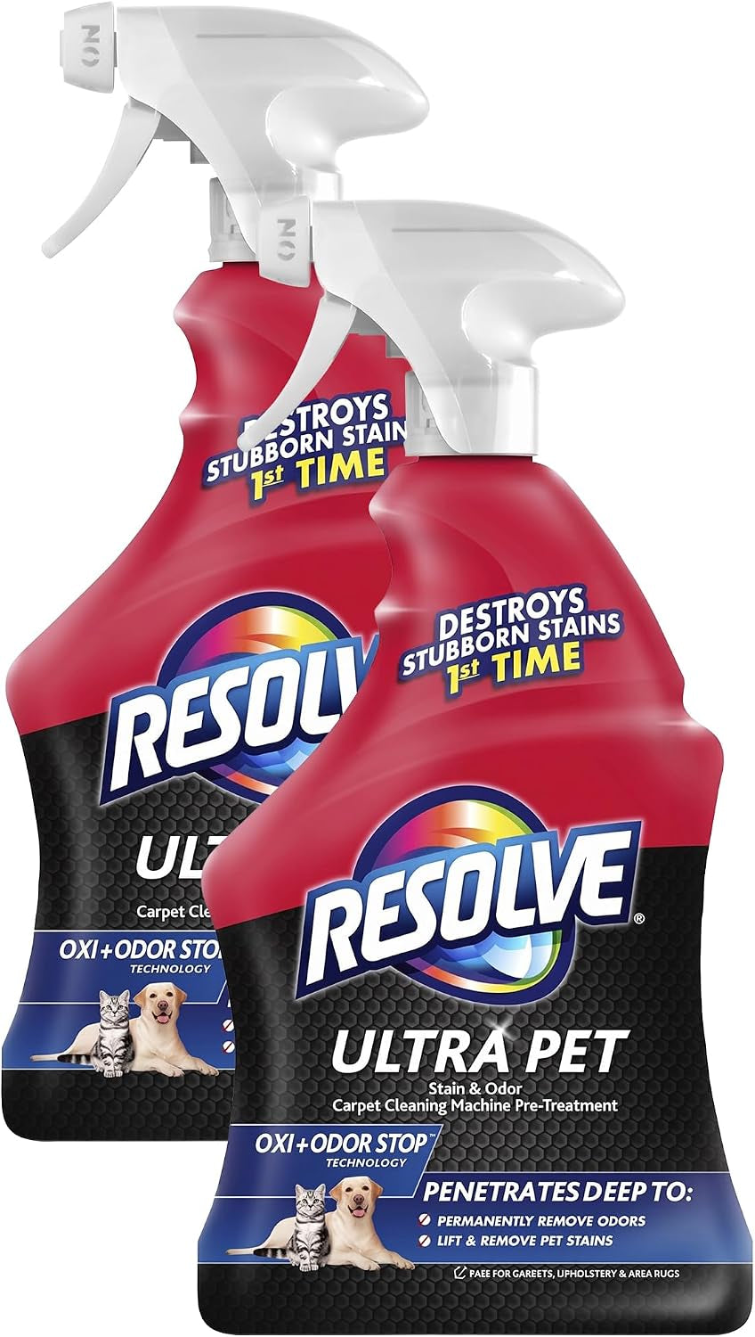 Resolve Ultra Pet Odor and Stain Remover Spray – Carpet Cleaner for Cat and Dog Urine and Poop, 32Oz (Pack of 2)