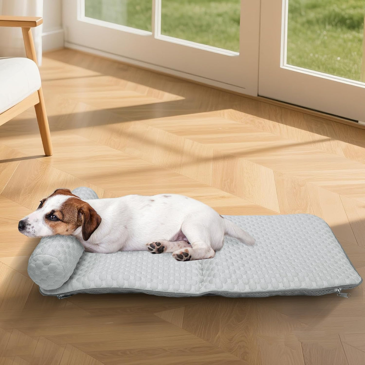 Dog Cooling Mat with Detachable Pillow - Pressure Relief Gel Pet Cooling Bed, Washable Cool-Tech Fabric Cooling Pad for Small Medium Dogs Cats, Summer Sleep Mat for Floor, Sofa, Car