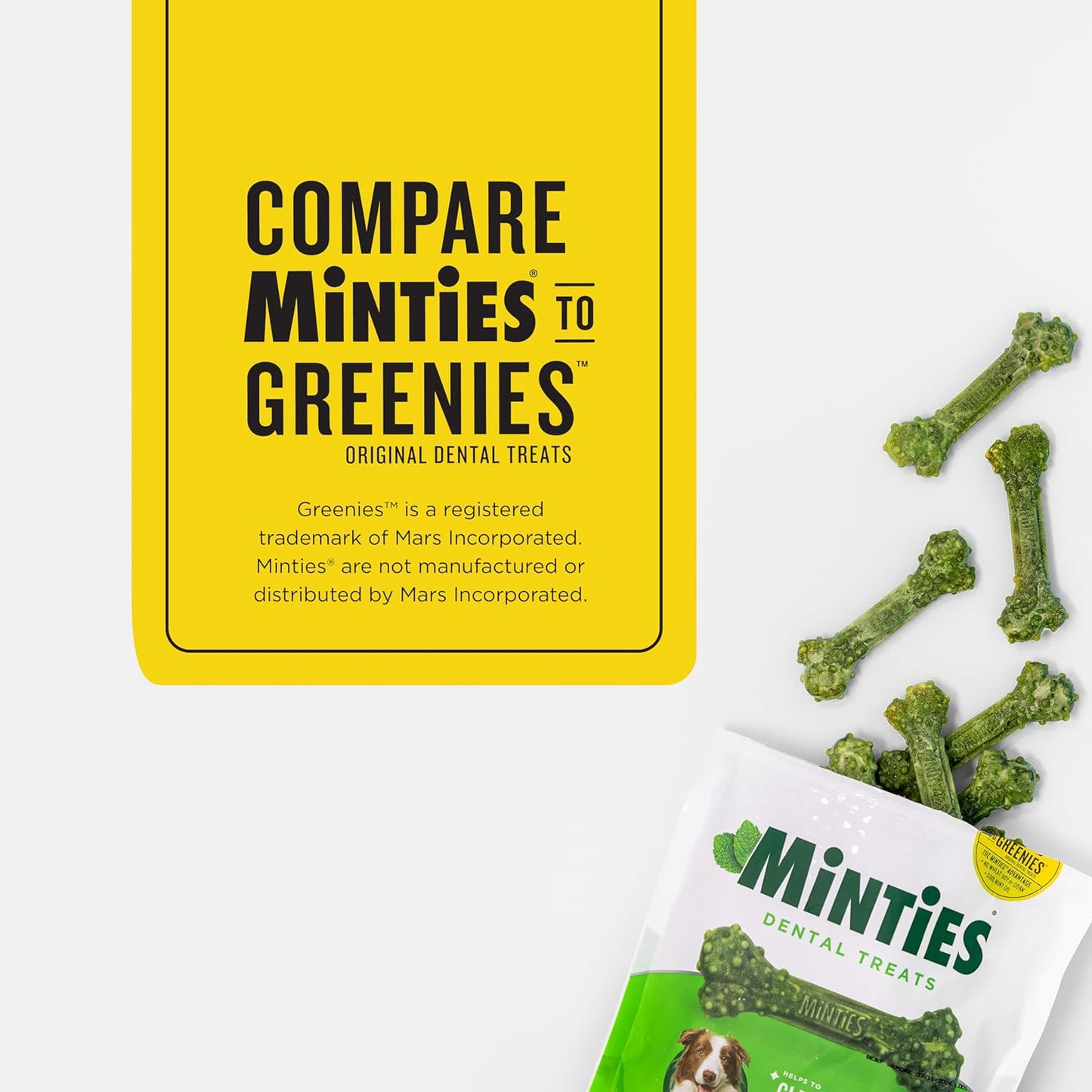 Minties Dental Chews for Dogs, 20 Count, Vet-Recommended Mint-Flavored Dental Dog Treats for Medium Sizes 25-50 Lbs, Bones Clean Teeth, Fight Bad Breath, and Removes Plaque and Tartar