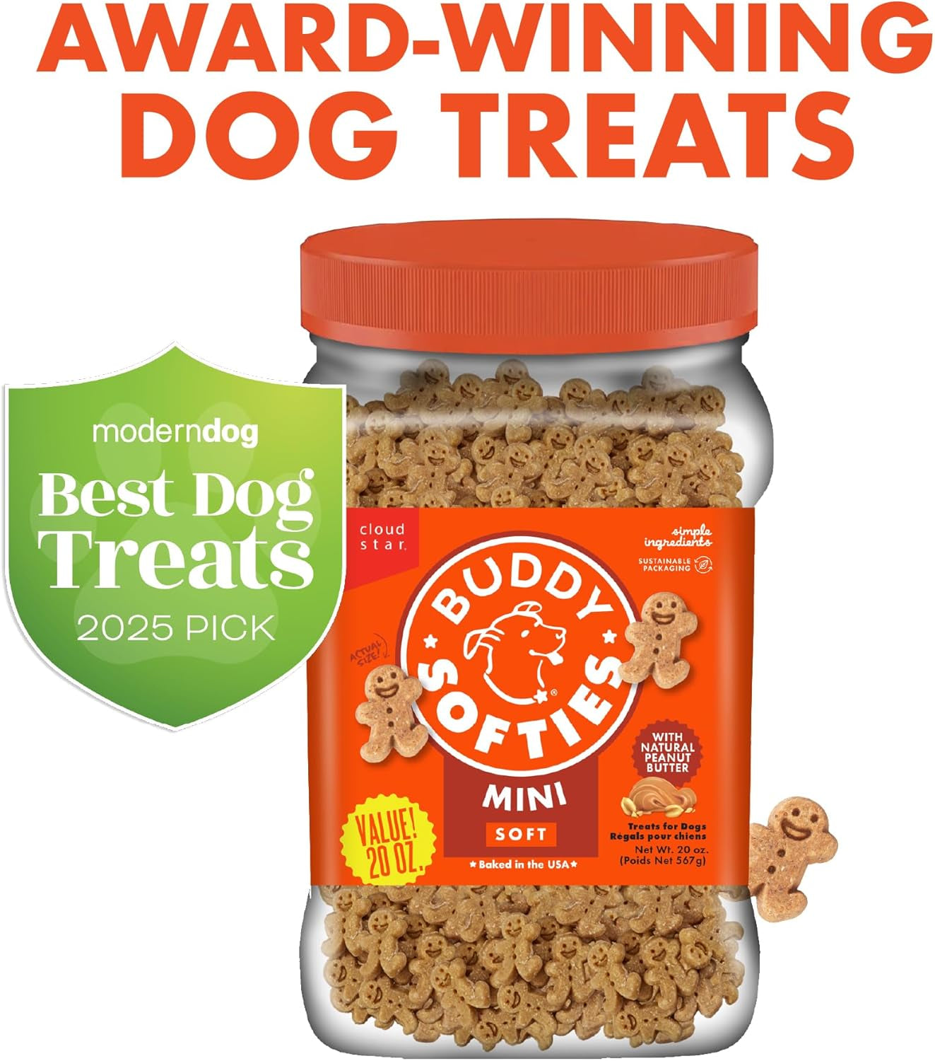 Buddy Softies Soft & Chewy Dog Treats Peanut Butter 20 Oz. Jar