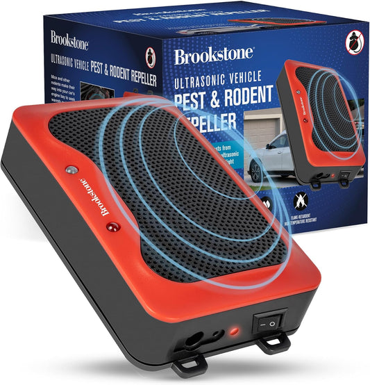 Brookstone Ultrasonic Vehicle Pest & Rodent Repeller – Ultrasonic Waves & Strobe Light Deterrent, 3 Power Modes, IP45 Water & Dustproof, Indoor/Outdoor Use, Car Engine & Garage Protection