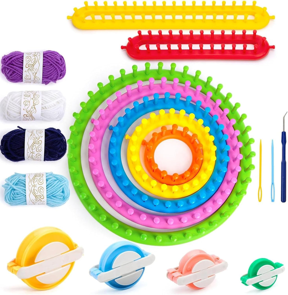 VGOODALL round Knitting Looms Set, Set of 18PCS Supplies with Hook Needle, Pompom Maker and Yarn, for Knitting Beginners