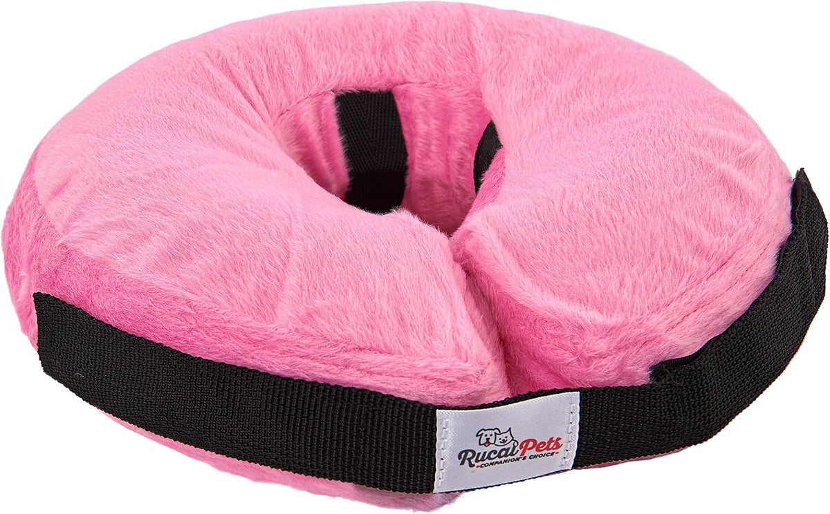Inflatable Dog Collar, Recovery Cone, after Pet Surgery, Prevent Dogs from Biting & Scratching, Adjustable Thick Strap, Soft Comfortable Pink Donut (Medium)
