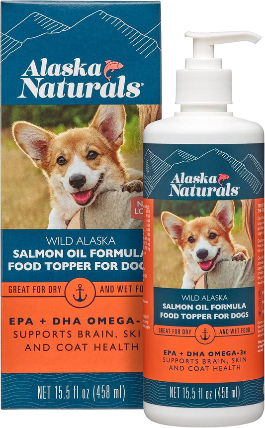 – Wild Alaska Salmon Oil Formula Dog Food Topper – EPA and DHA Omega-3 - Supplement for Healthy Skin, Shiny Coat – Made in the USA – 15.5 Oz. Pump Bottle