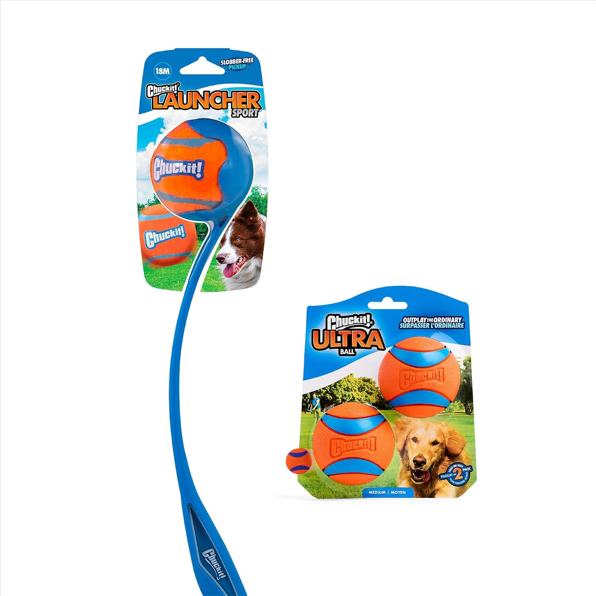 Chuckit! Ultra Ball and Launcher Bundle, Sport 18In, 2 Pack Medium 2.5In