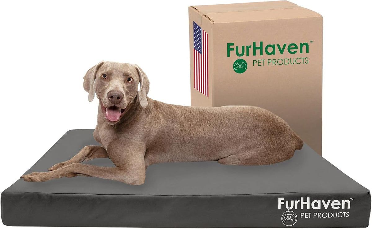 Furhaven Water-Resistant Cooling Gel Dog Bed for Large Dogs W/ Removable Washable Cover, for Dogs up to 125 Lbs - Indoor/Outdoor Logo Print Oxford Polycanvas Mattress - Stone Gray, Jumbo Plus/Xxl