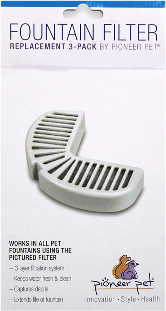 Pioneer Pet Replacement Filters for Ceramic & Stainless Steel Fountains, Raindrop Filters (3 Filters),White