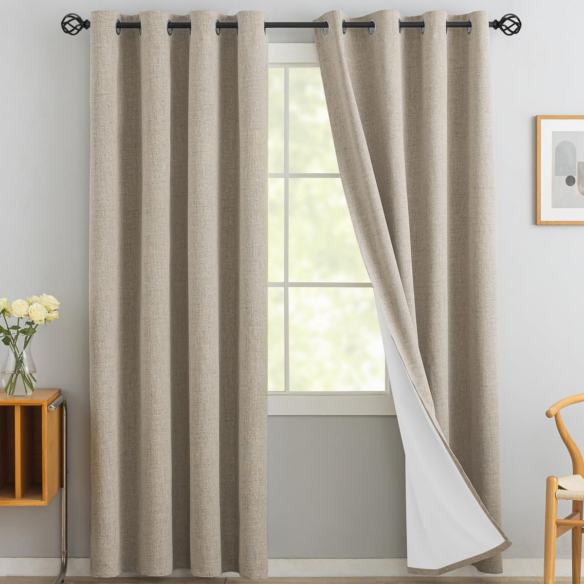 Yakamok Natural Linen Textured Curtains 84 Inches Long for Living Room