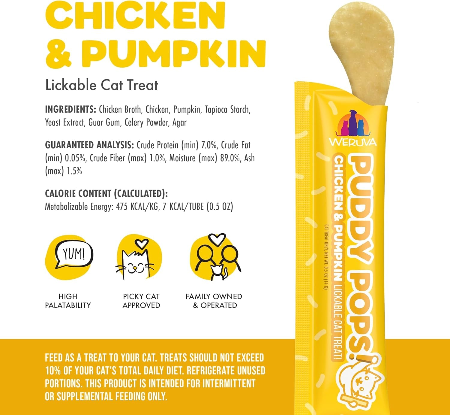Weruva Puddy Pops, Chicken and Pumpkin Lickable Cat Treats, 0.5Oz Tube, Pack of 5